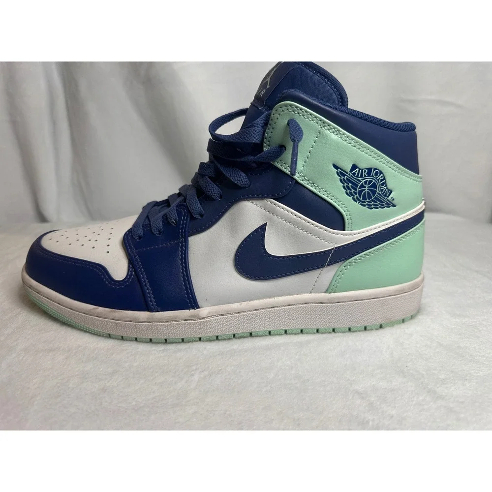 Air Jordan 1 Mid Blue Mint Navy White Sneakers 554724-413 Mens 10.5